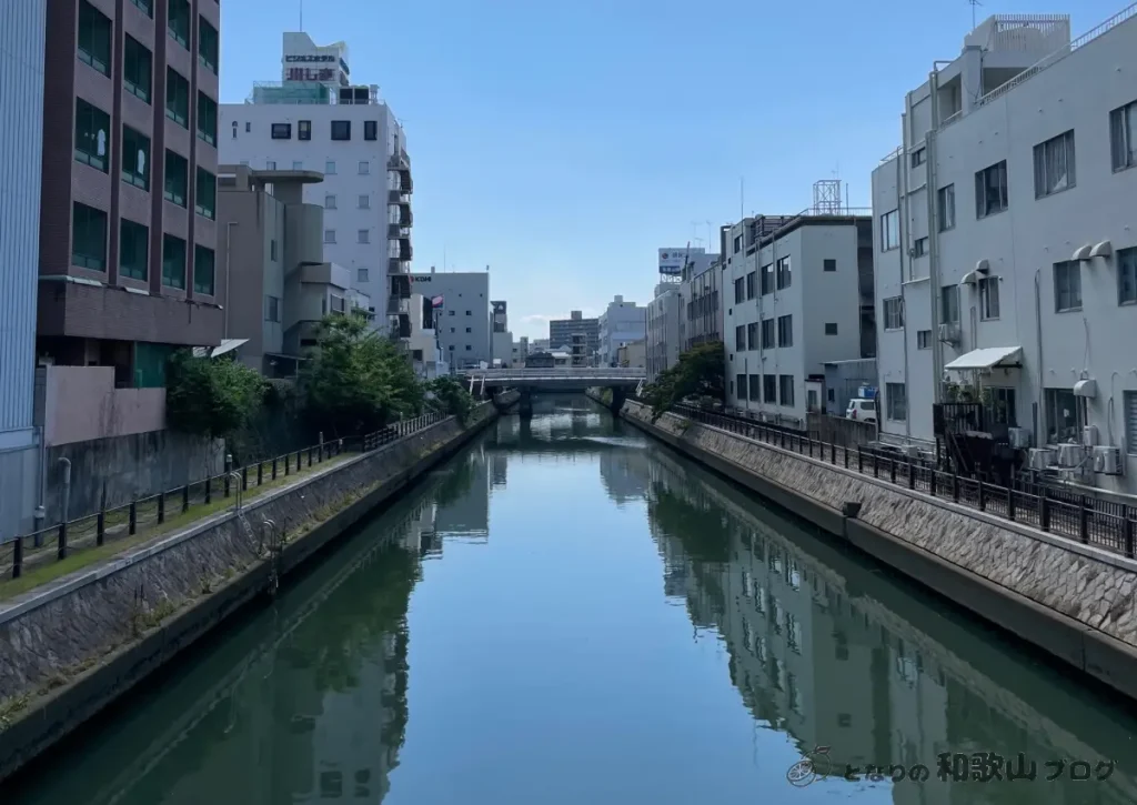 京橋より望む市堀川と和歌山市街の風景